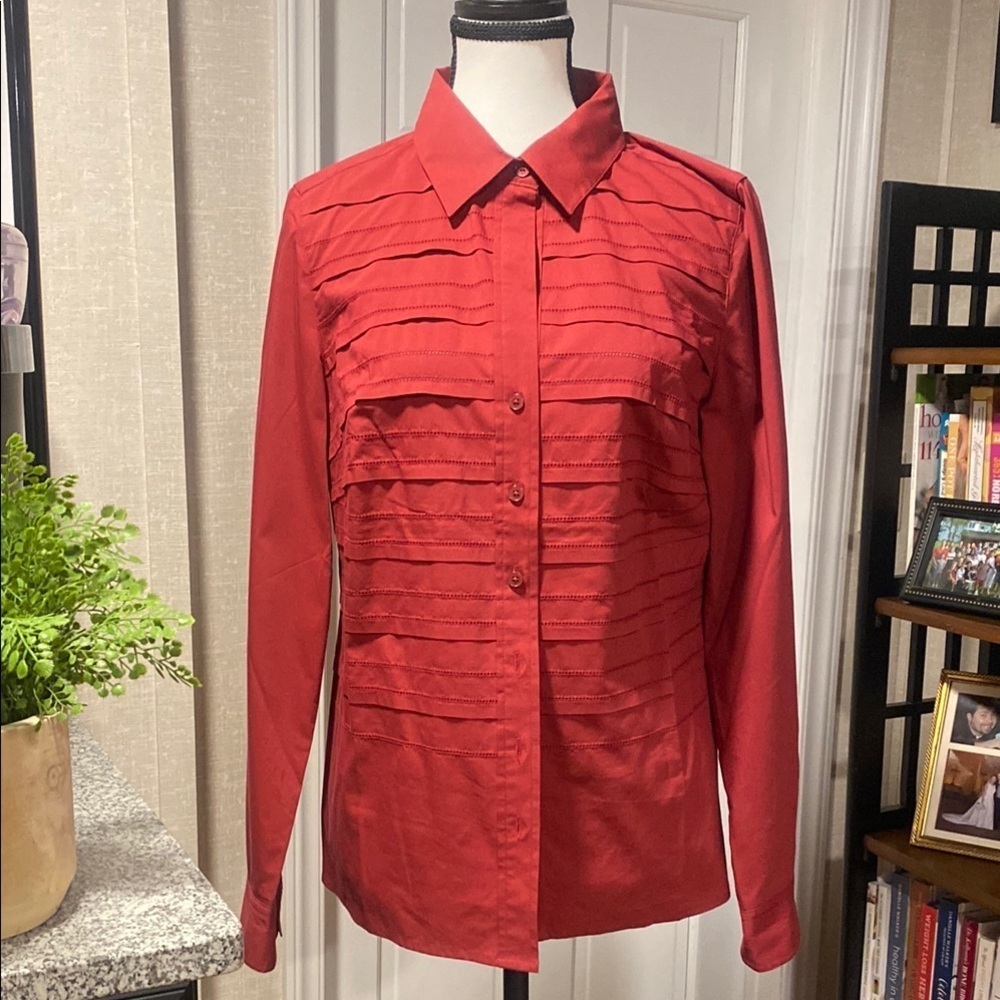 Isaac Mizrahi Live! Button Front Blouse with Pleat Detail